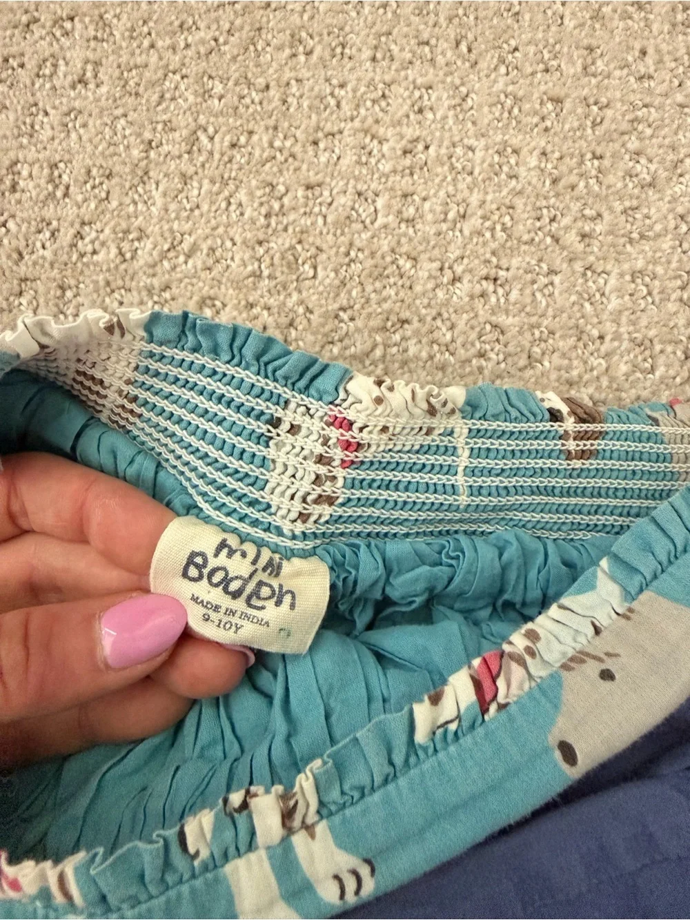 Mini Boden Teal Dog Print & Navy Bird Embroidered Girls Skirts